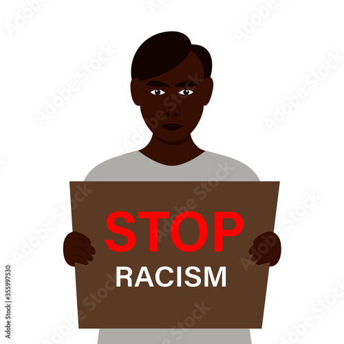 Say no to racism quote vector design. Skin color difference handwritten lettering phrase, different skin tones from light to dark and raised arm, fight fist gesture.