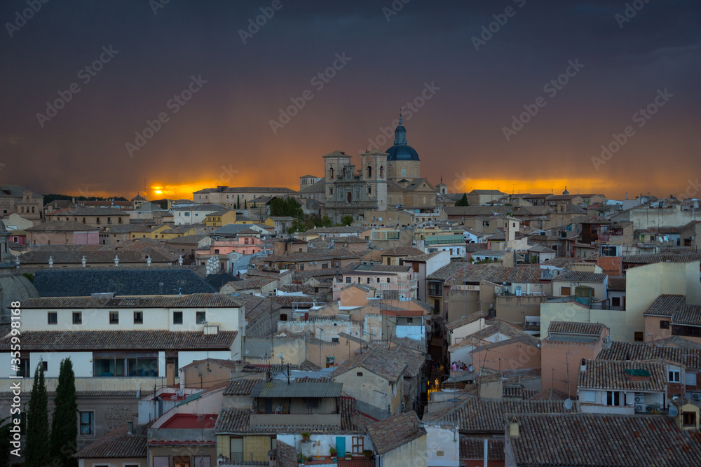 Panoramic view of Toledo city with San Ildefonso Church in the background - Toledo, Spain