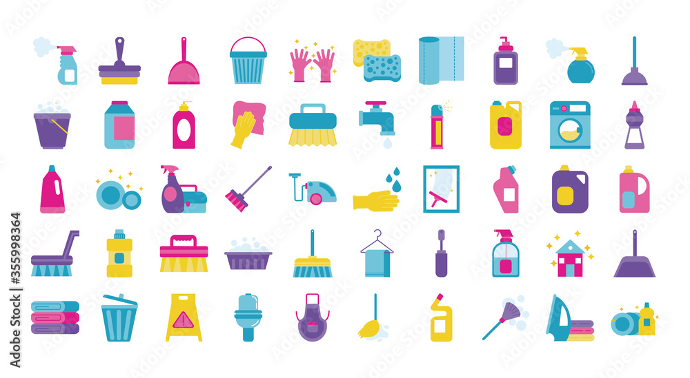 cleansing and desinfecting set icons cleansing and desinfecting set icons