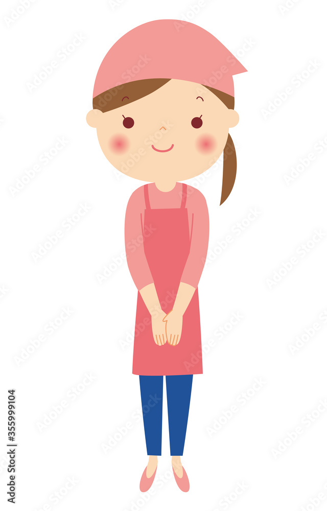 笑顔のエプロン姿の女性 全身 イラスト 笑顔のエプロン姿の女性 全身 イラスト