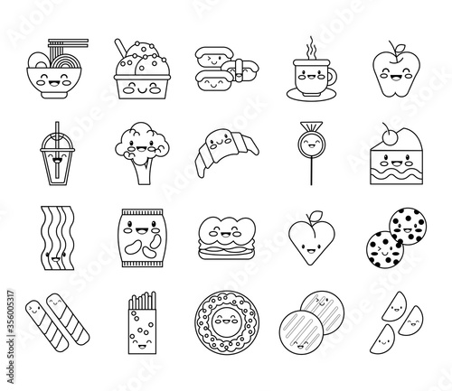 bundle of nutritive food kawaii set icons