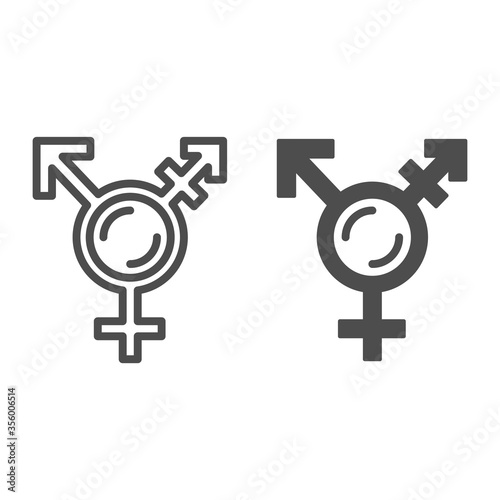 Transgender symbol line and solid icon, LGBT concept, symbol combining gender symbols on white background, sexual minority icon in outline style for mobile concept and web design. Vector graphics.