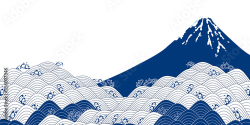 富士山　海　波　背景