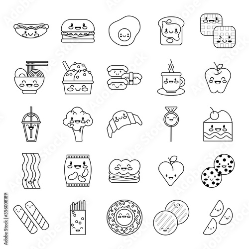 bundle of nutritive food kawaii set icons