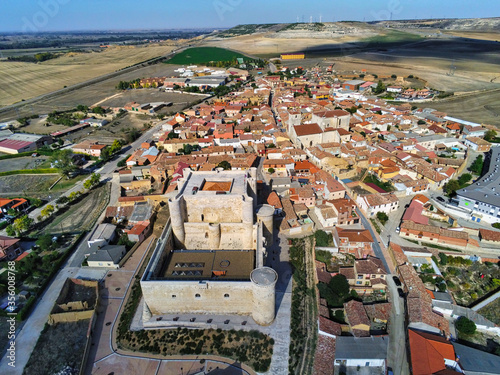 Castle in Palencia. Aerial view in Fuentes de Valdepero. Spain. Drone Photo 