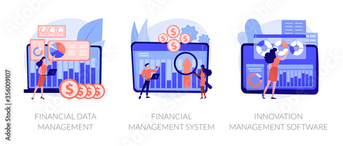 Finance statistics analysis automation. Financial data management, financial management system, innovation management software metaphors. Vector isolated concept metaphor illustrations