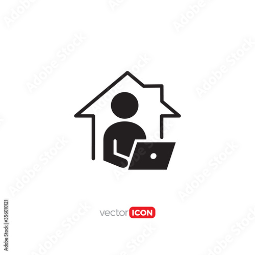 person working on laptop at home, Remote work online, Work from home  icon Vector Template Illustration