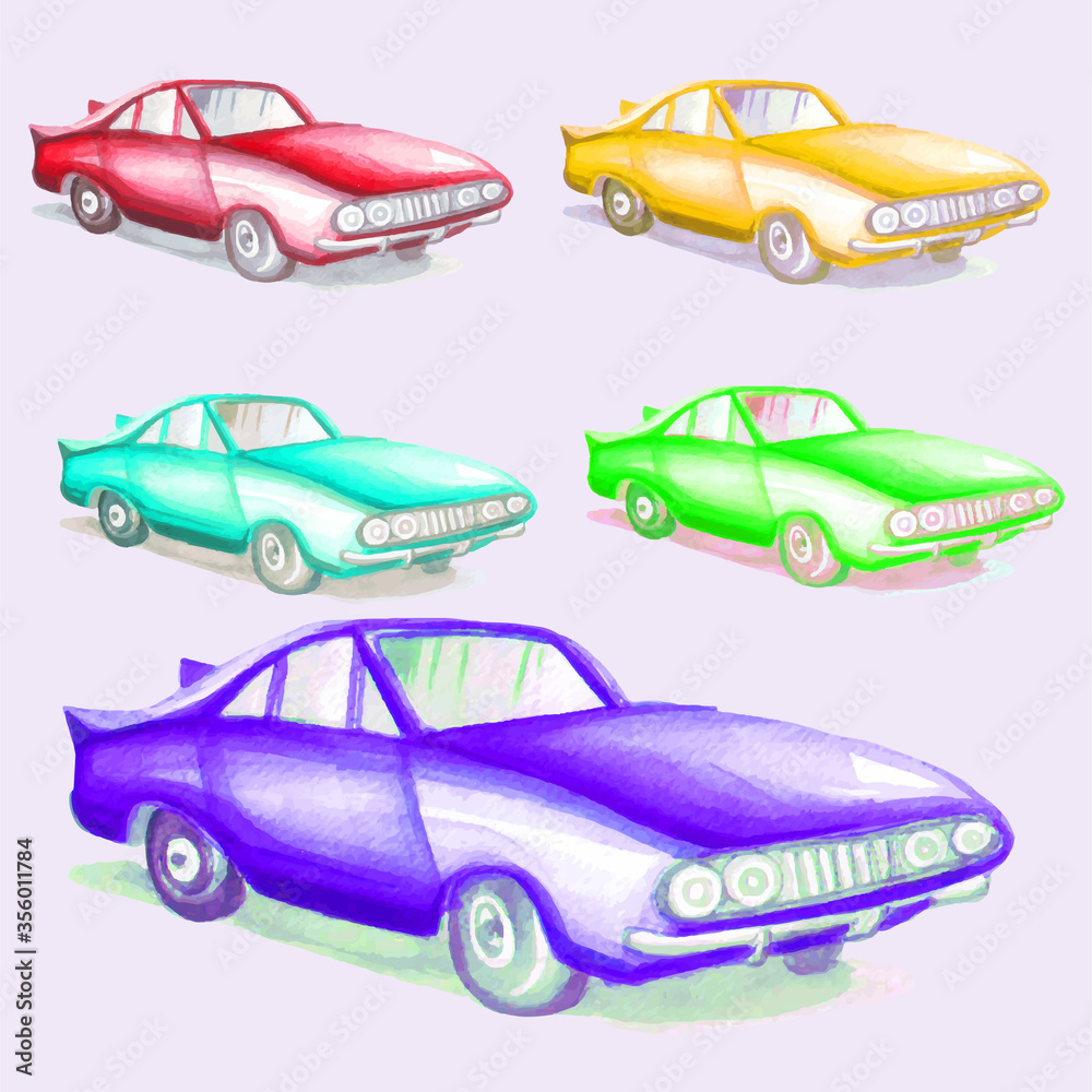 Watercolor illustration of a sports car color variant
