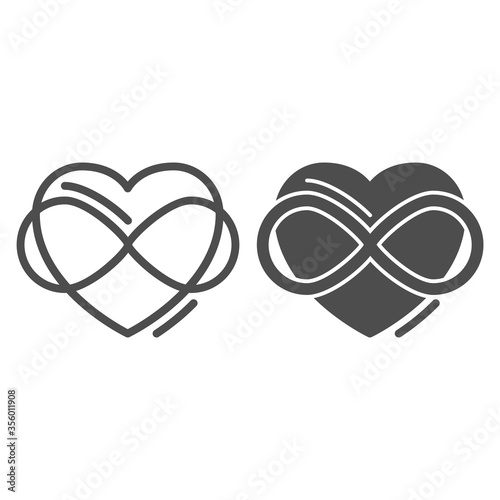 Infinity sign in heart shape line and solid icon, free love concept, Love eternity sign on white background, Intertwined heart with infinity sign in outline style for mobile and web. Vector graphics.