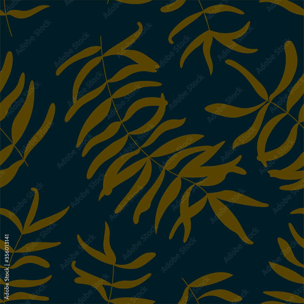 Floral seamless pattern with dark yellow leaves in dark blue background. Vector illustration Floral seamless pattern with dark yellow leaves in dark blue background. Vector illustration