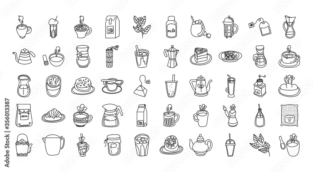 bundle of coffee and tea line style icon