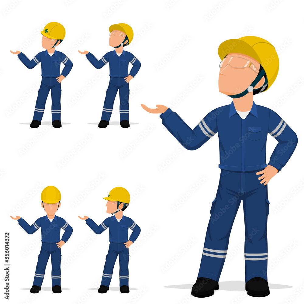 Set of industrial worker is presenting something Set of industrial worker is presenting something