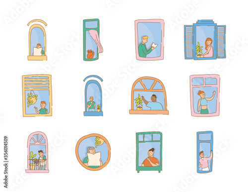 bundle of quarantine activities in apartments windows scenes