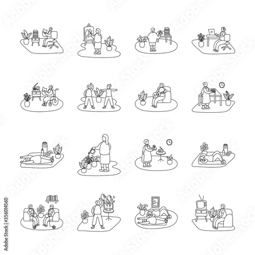 eldery people practicing activities in home scenes