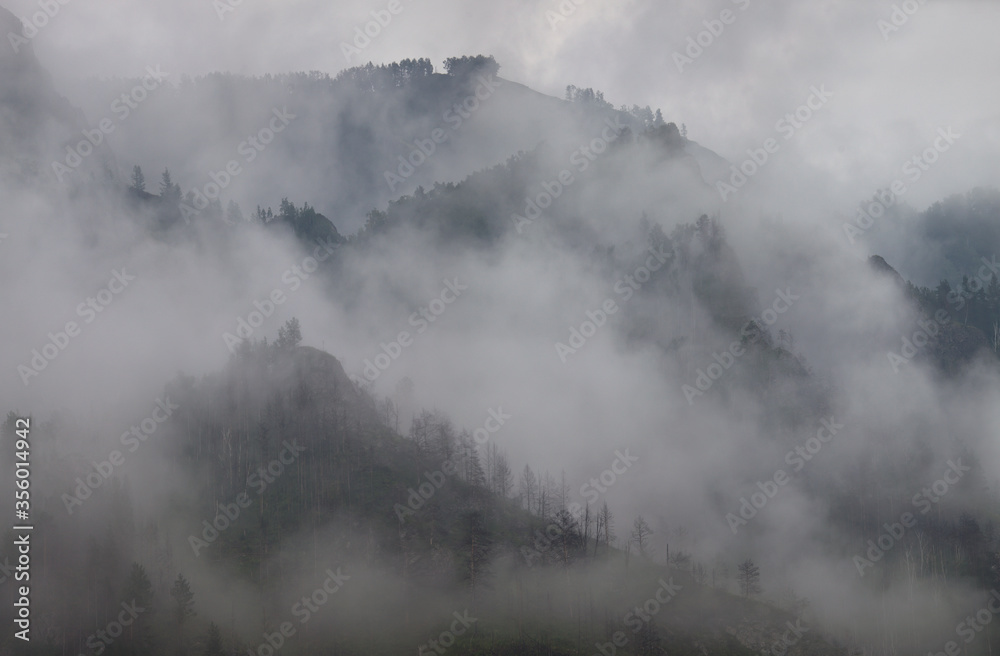 Mountains in the clouds, natural backgrounds, natural light