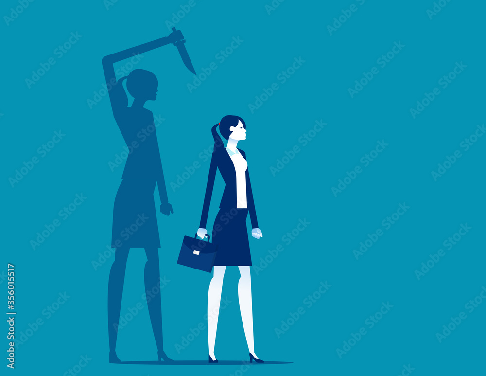 Businesswoman being stabbed in the back. Silhouette vector illustration design