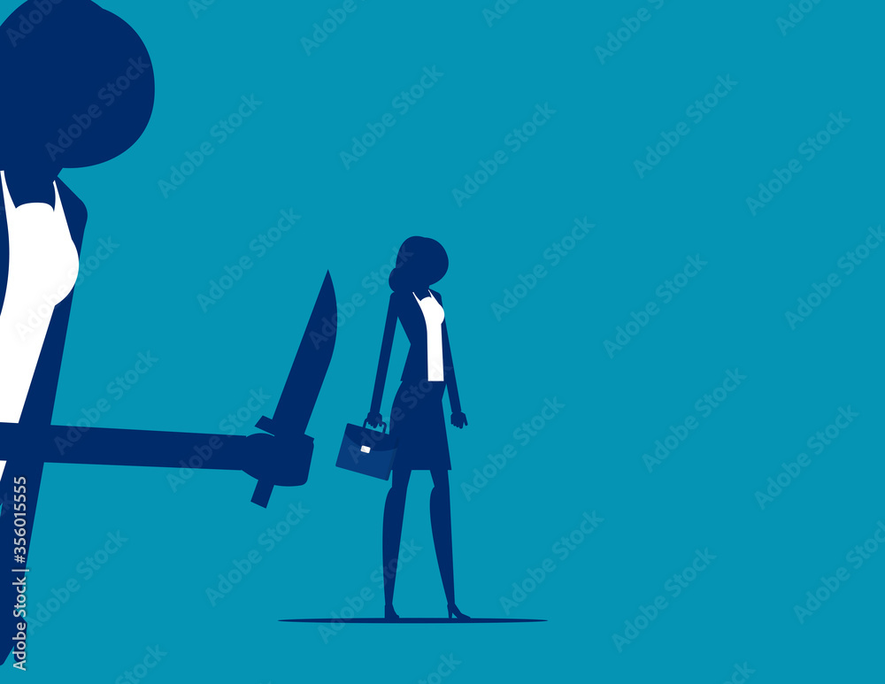 Obraz premium Businesswoman being stabbed in the back. Silhouette vector illustration design.