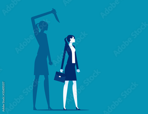 Businesswoman being stabbed in the back. Silhouette vector illustration design