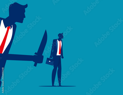 Businessman being stabbed in the back. Silhouette vector illustration design.