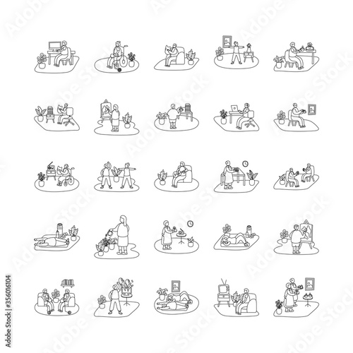 eldery people practicing activities in home scenes