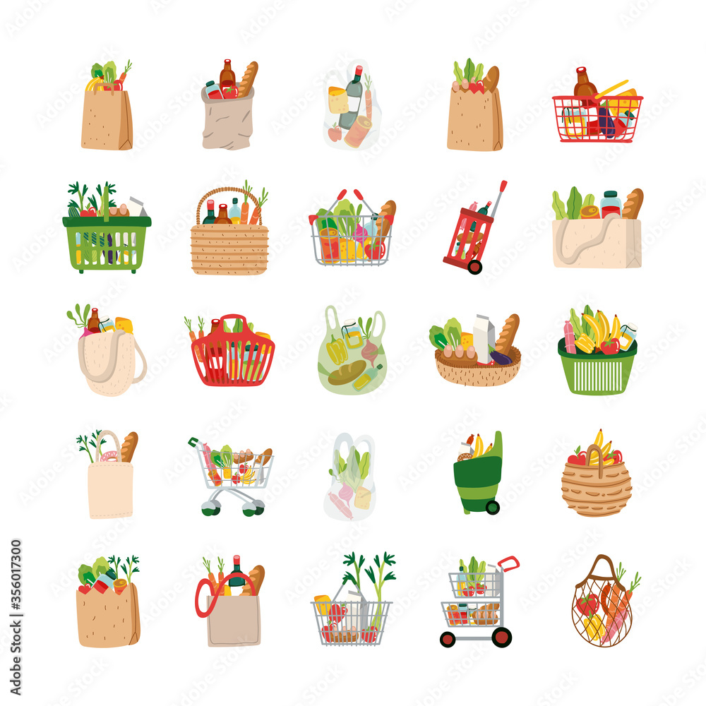 bundle of groceries set icons bundle of groceries set icons