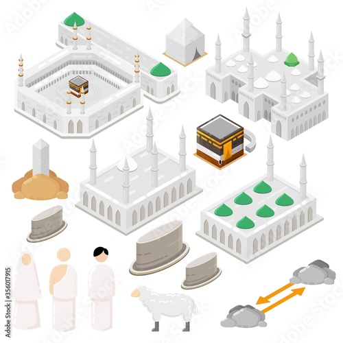 
Hajj isometric vector illustration Set for Infographic elements of Pilgrimage Illustration
