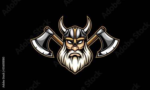 Viking head and axe vector