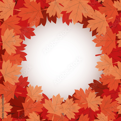 Autumn maple leaves around circle vector design