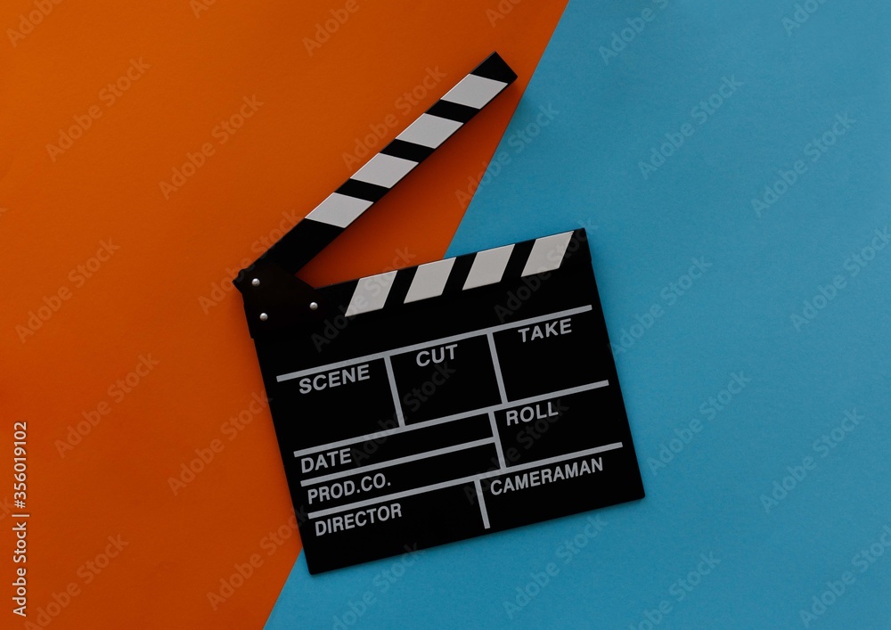 Filmmaking concept. Movie Clapperboard. Cinema begins with movie clappers