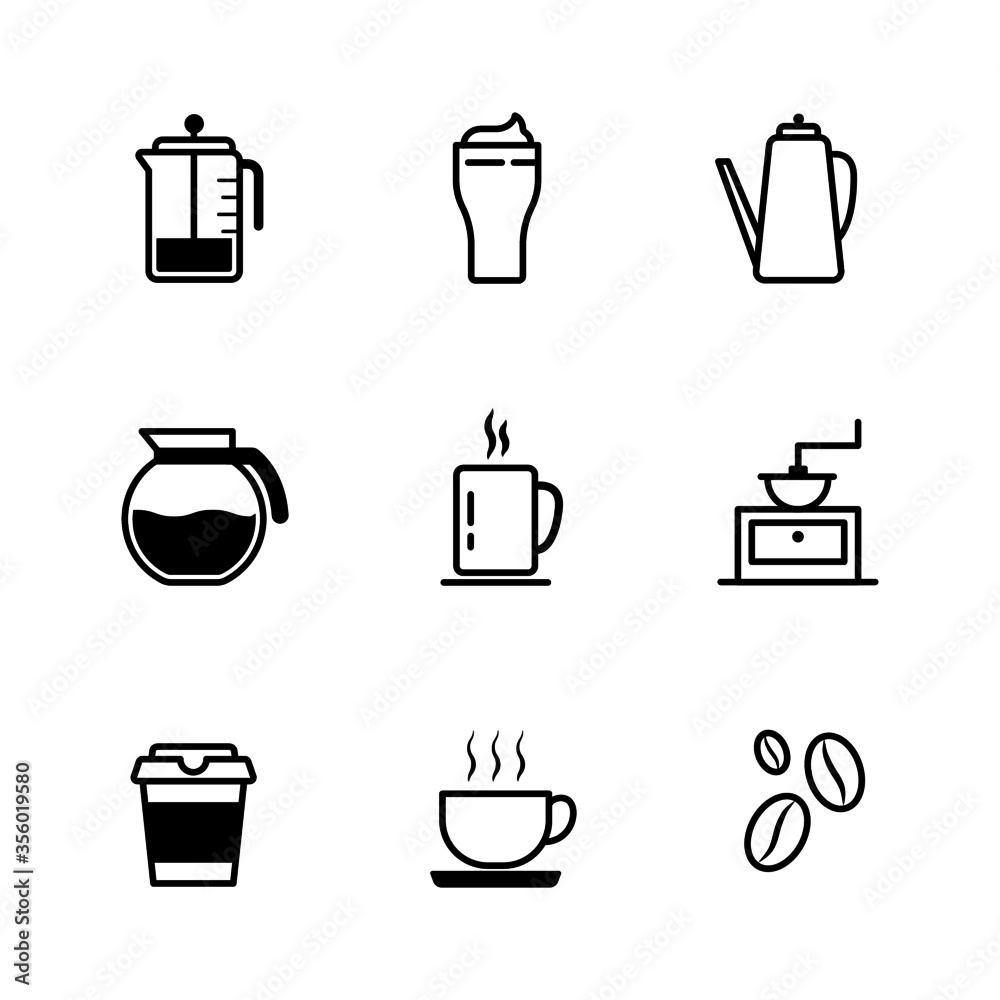 Vector set symbols line coffee icon. Vector set symbols line coffee icon.