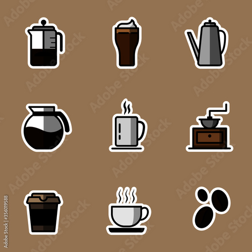 Vector set coffee icon sticker.
