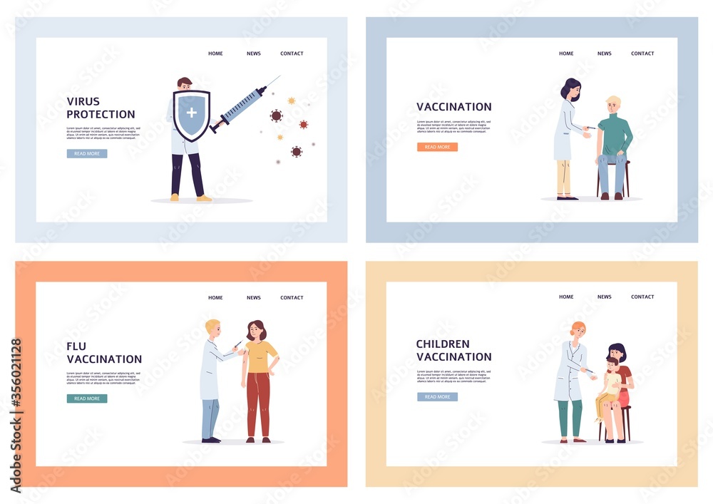 Flu virus vaccination - medical banner set with people and vaccine medicine