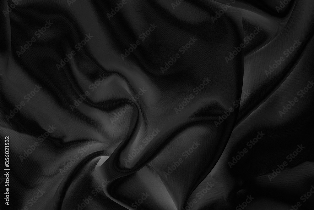 Black fabric texture for background; Abstract black fabric cloth wave or wavy folds texture material for background