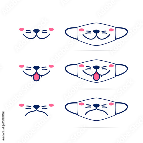 Face mask design with cute cat dog pet animal mouth face graphic illustration