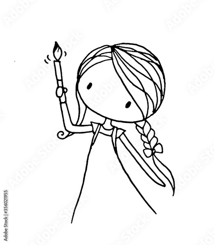 cartoon little girl drawing