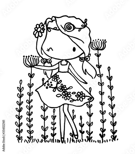 cartoon little girl drawing