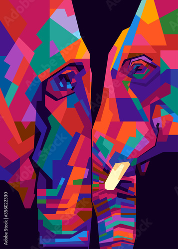 Vector illustration of two elephants facing each other. Colorful Elephants pop art. 
