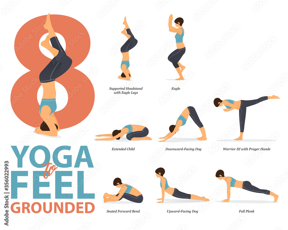 Infographic of 9 Yoga poses for Yoga at home in concept of fix bad posture  in