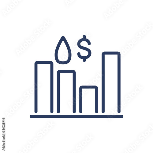 Oil prices statistics thin line icon. Shore, onshore, technology isolated outline sign. Oil and gas industry concept. Vector illustration symbol element for web design and apps