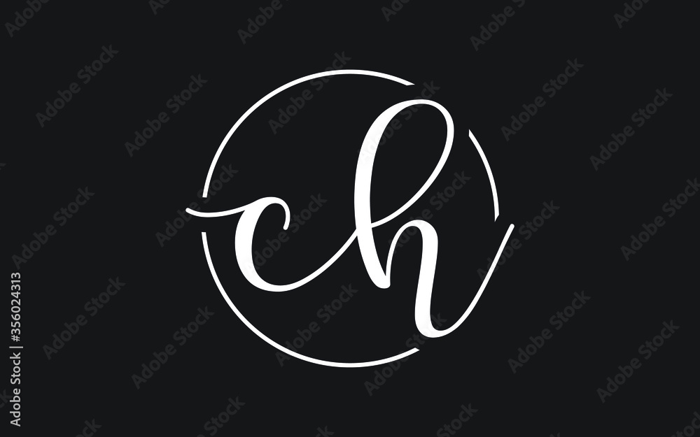 ch or hc Cursive Letter Initial Logo Design, Vector Template