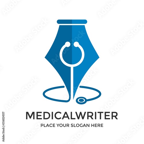 Medical writer vector logo template. This design use pen and stethoscope symbol. Suitable for education or publisher.
