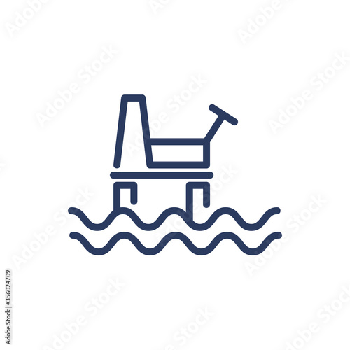 Sea oil plant thin line icon. Shore, onshore, technology isolated outline sign. Oil and gas industry concept. Vector illustration symbol element for web design and apps