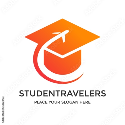Student traveler vector logo template. This design use hat symbol. Suitable for education.