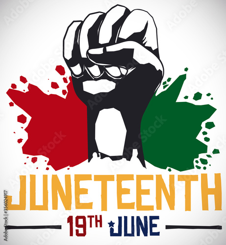 Fist and Splashed African Colors for Juneteenth Celebration, Vector Illustration