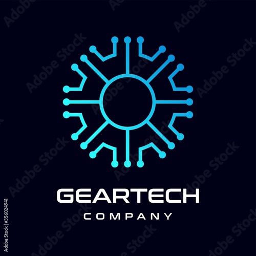Gear technology vector logo template. This logo is suitable for factory, industrial, technology, website, digital, mechanic, wheel.