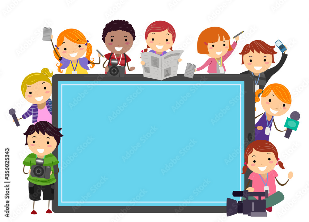 Stickman Kids News Production Tab Illustration Stickman Kids News Production Tab Illustration