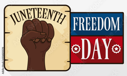 Button like Scroll with Fist Design to Celebrate Freedom Day, Vector Illustration