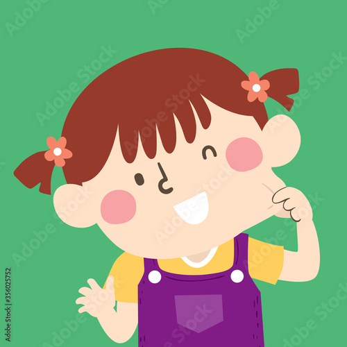 Kid Girl Pinching Cheek Illustration