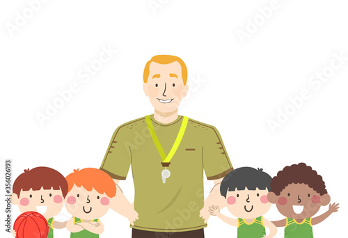 Kids Boys Basketball Team Coach Illustration