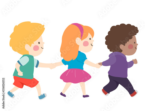 Kids Earthquake Drill Walk Hold Hands Illustration